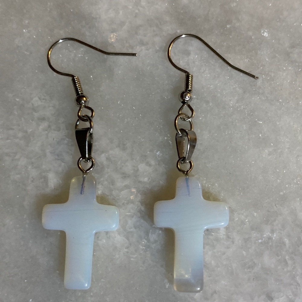 Stone Quartz cross earrings